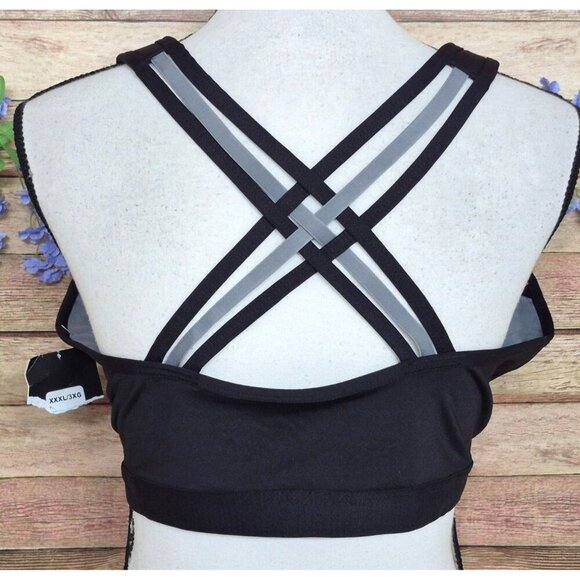 NWT Avia Women Sports Bra Black & Gray Strappy Racerback Removable Pads 3XL XXXL - Picture 6 of 9